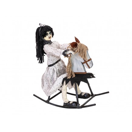 EUROPALMS Halloween Figure Girl on rocking Horse, animated, 72cm